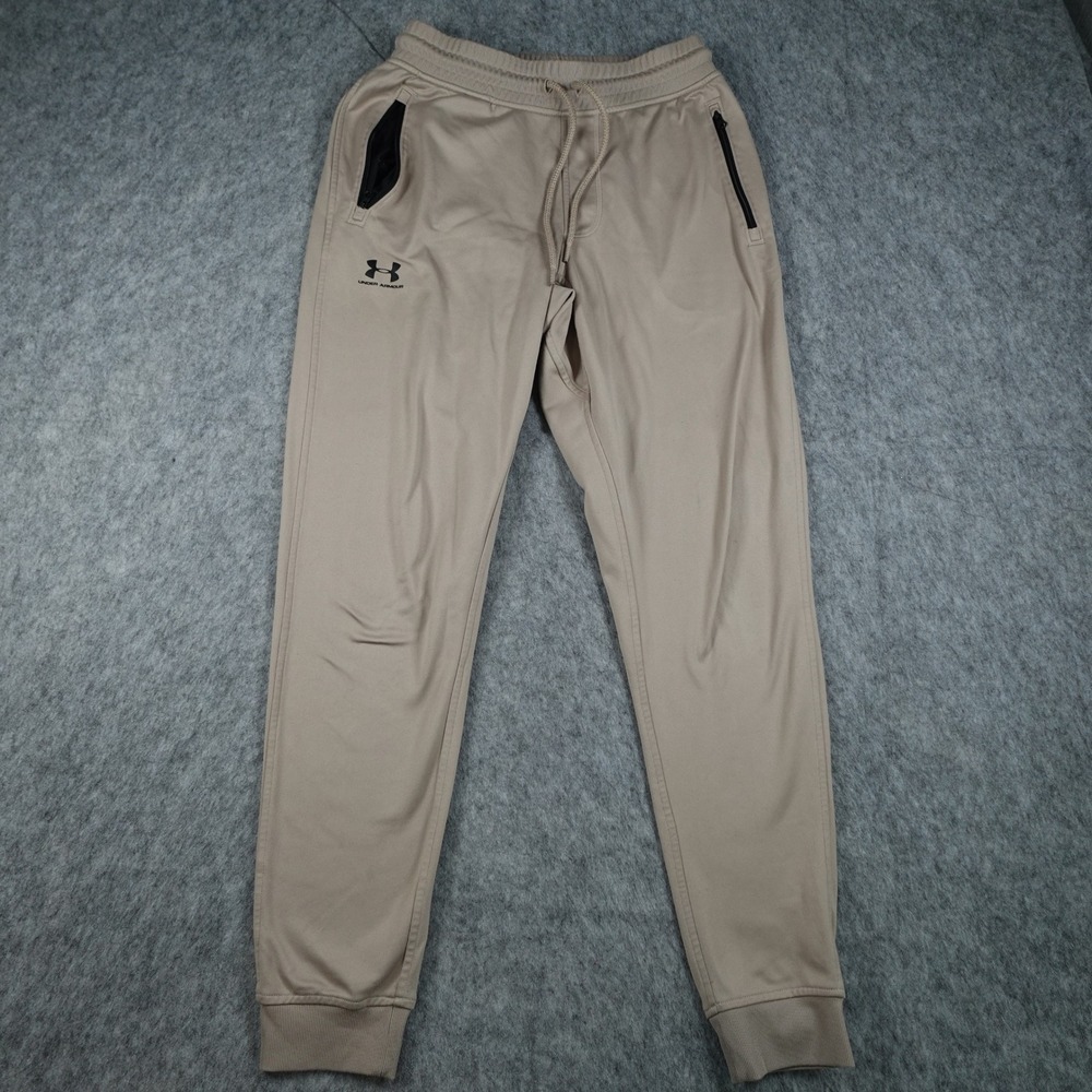 Under Armour Pants Mens Small Tan Loose Fit Sportstyle Joggers Zipper Pockets